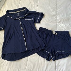 Softies Navy Blue Pajama Set Button Top & Shorts Lounge Set Women’s